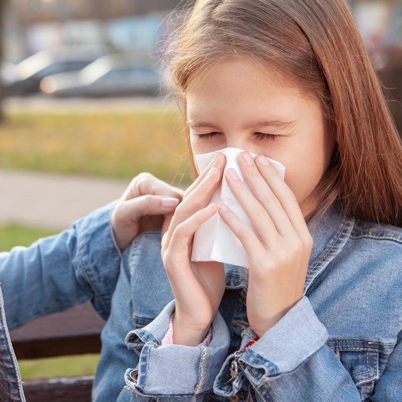 A young girl suffering from environmental allergies needs treatment from Metro Sinus in St. Peters
