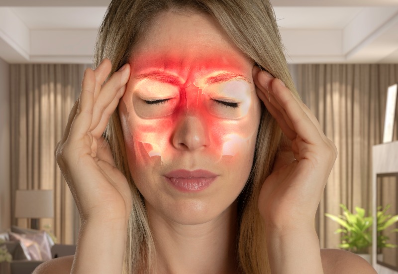 A woman is suffering from sinus pressure and facial pain in St. Peters, MO