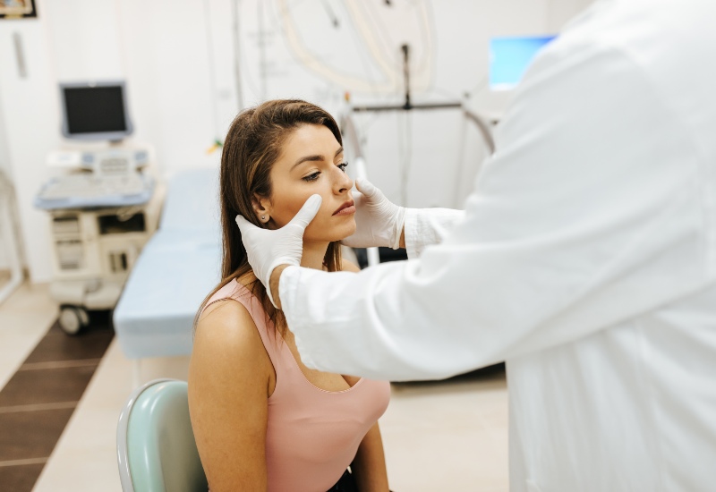 Medical professional performing a sinus examination on a patient in St. Peters, MO